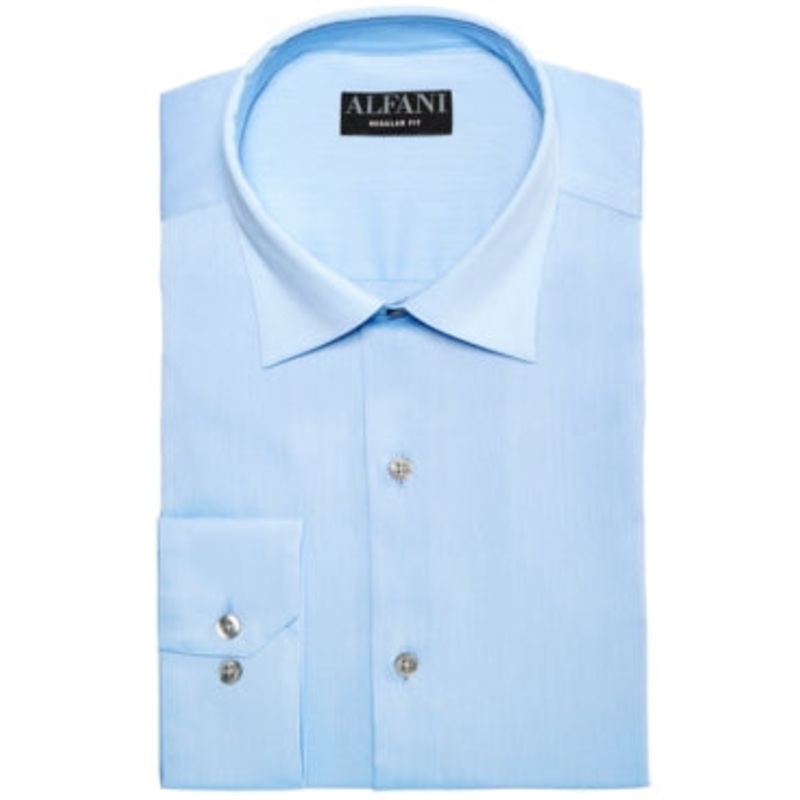 Alfani Mens Regular Fit Button Down Shirt Light Blue 17-17.5 32-33