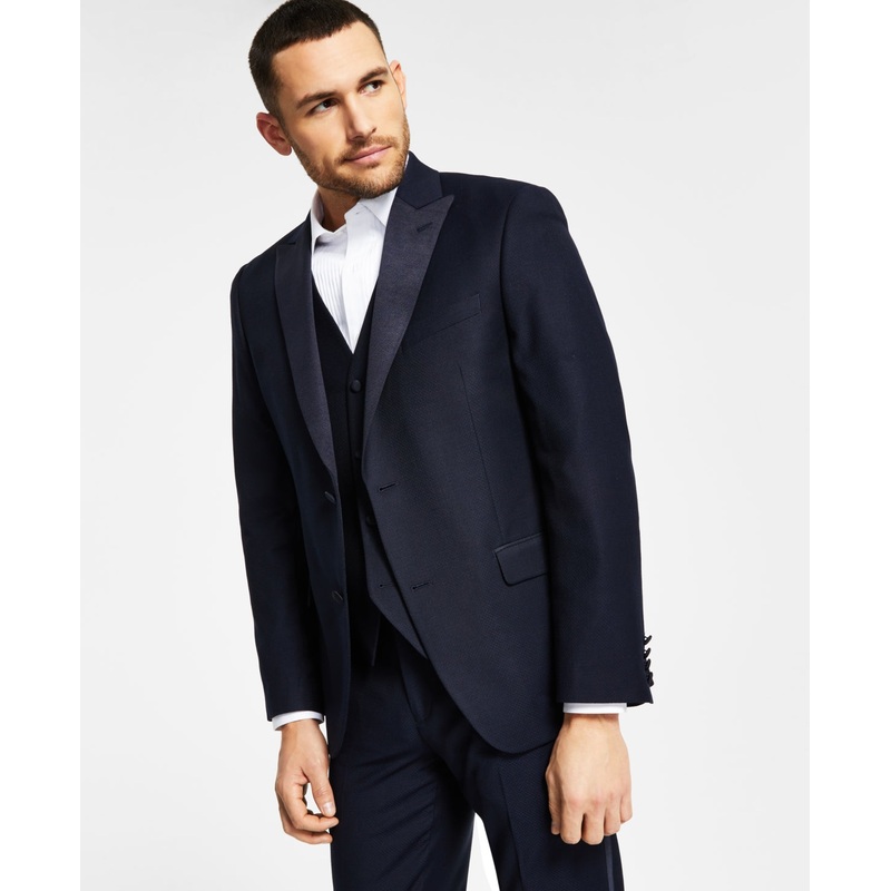 Alfani Mens Slim Fit Diamond Grid Tuxedo Jacket Navy 36R