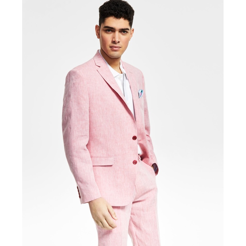 Bar III Men's Slim Fit Blue Chambray Suit Jacket Pink 44R