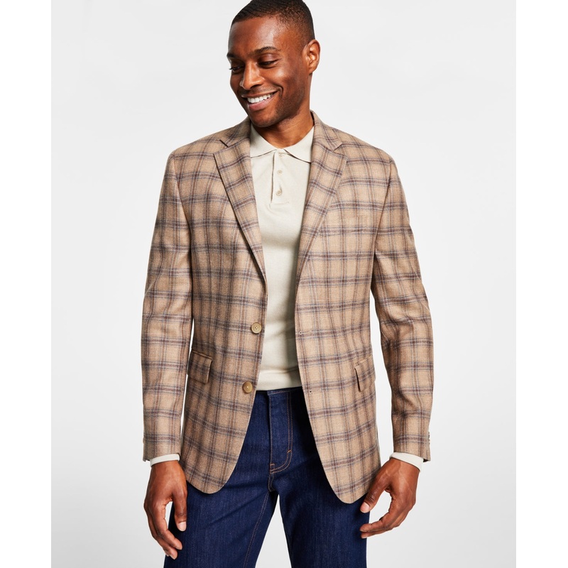 Lauren Ralph Lauren Mens Classic-Fit Ultraflex Blazer Tan blue 50R