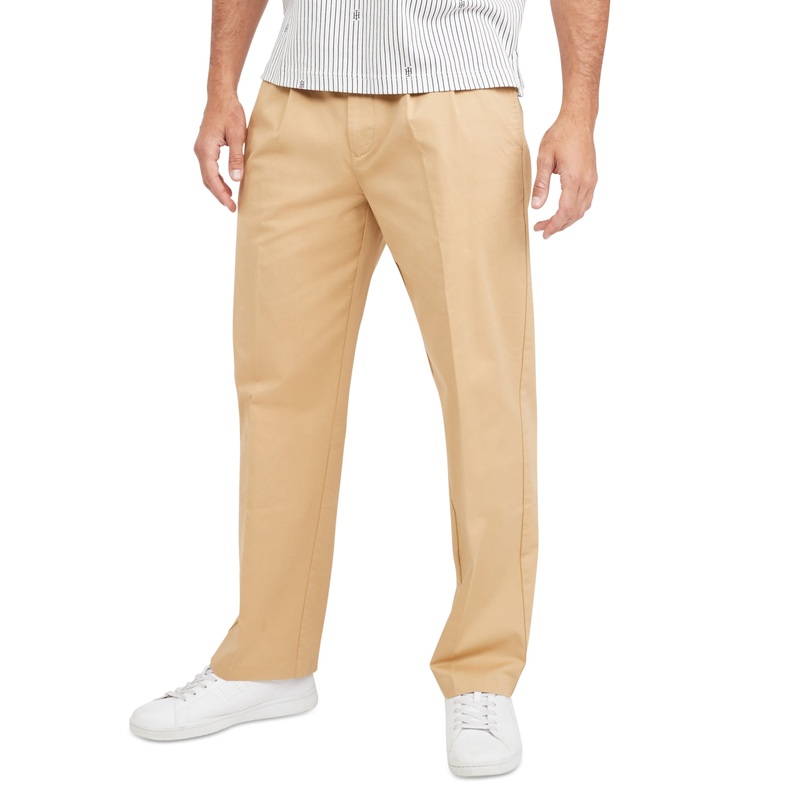 TOMMY HILFIGER Men's New School Prep Pleated Chino Pants Tan 33 x 30