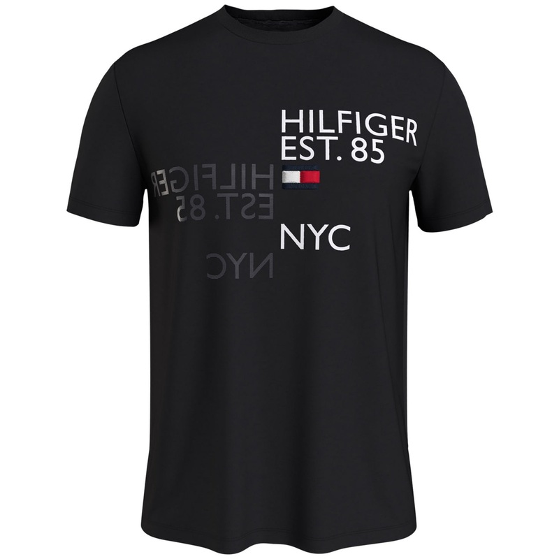 Tommy Hilfiger Mens Logo Mirrored Graphic T Shirt Black XL