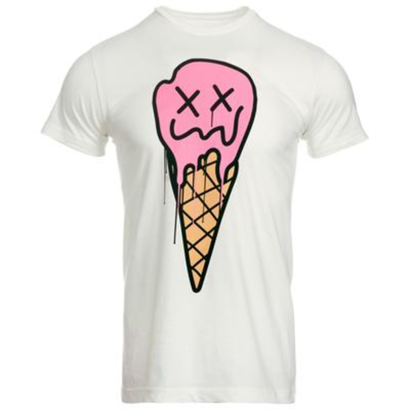 Univibe Men's Short Sleeve Crewneck T Shirt Ice Cream Scoop Graphic White Small