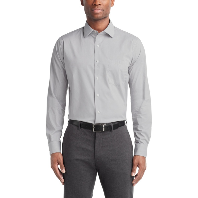 Van Heusen Mens Regular-Fit Dress Shirt 16 16.5 34 - 35 Grey Striped