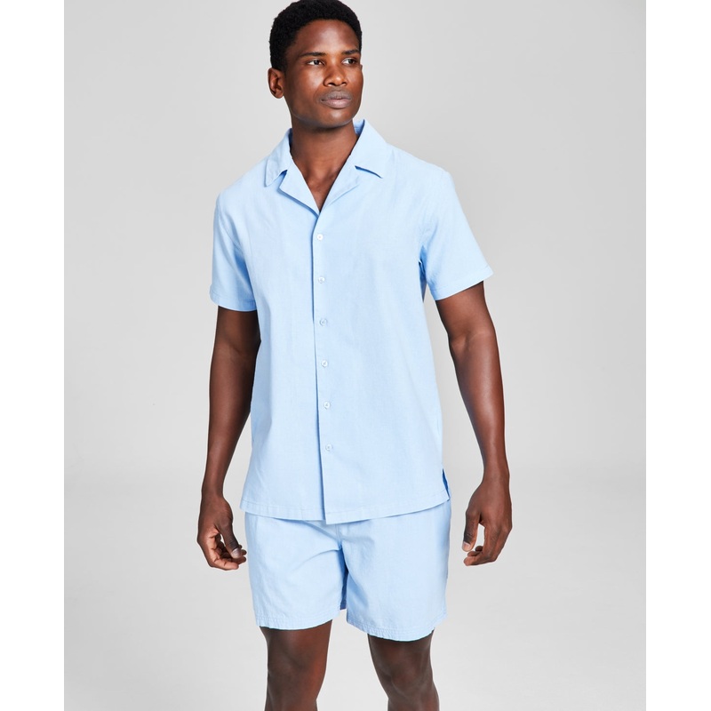 And Now This Men's Classic Fit Button Down Chambray Shirt Light Blue Large