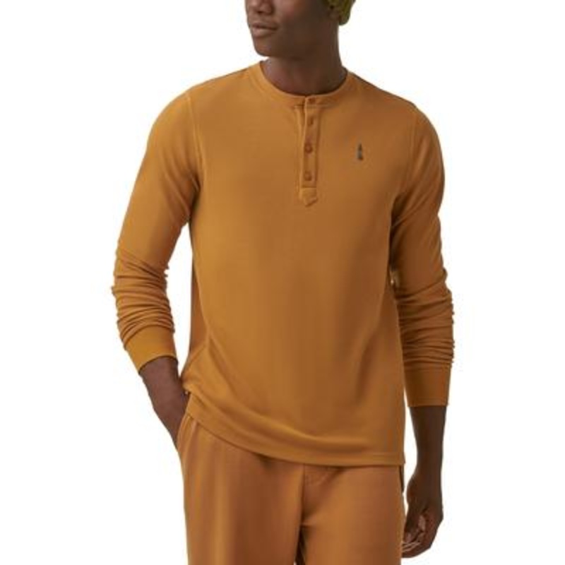 BASS OUTDOOR Men's Camden Waffle Knit Long Sleeve Henley Shirt Bone Brown 2XL