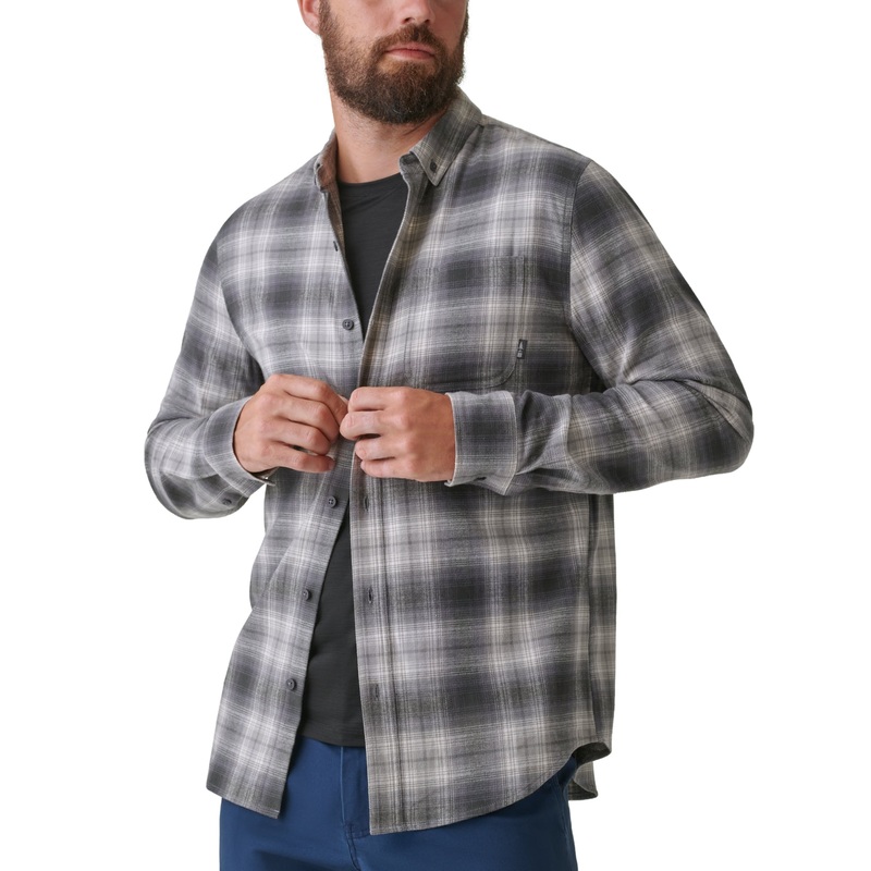 BASS OUTDOOR Men's Expedition Flannel Button Down Shirt  Gargoyle Plaid Small