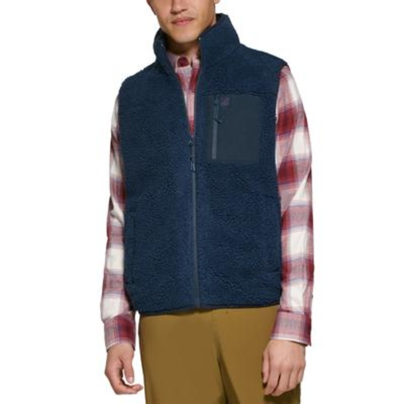 BASS OUTDOOR Mens Coastal Fleece Full-Zip Vest Blue Medium