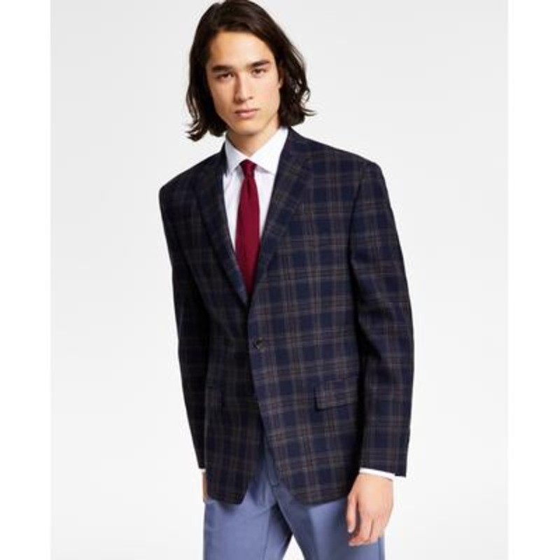 Lauren Ralph Lauren Classic Fit Suit Jacket Navy Blue Brown Plaid 42R
