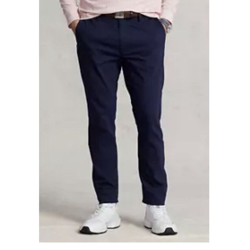 POLO RALPH LAUREN Men's Slim Fit Stretch Dobby Pants 42 x 30 Khakis Navy Blue