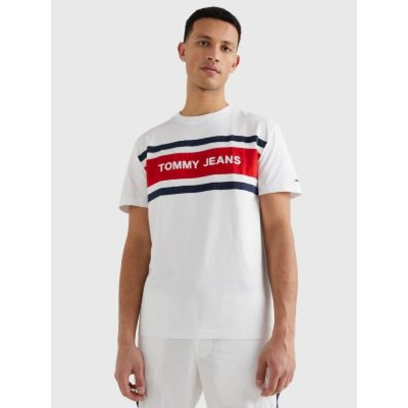 Tommy Hilfiger Mens Tommy Jeans Branded Short Sleeve Crewneck T ShirtWhite XXL
