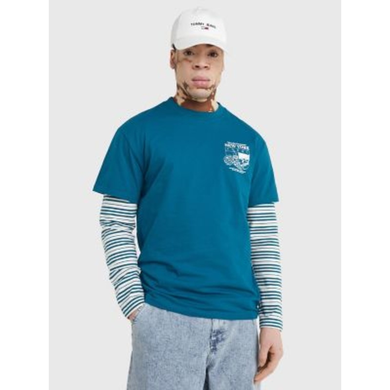 Tommy Hilfiger Mens Tommy Jeans Short Sleeve Crewneck T Shirt Petrol Blue Medium