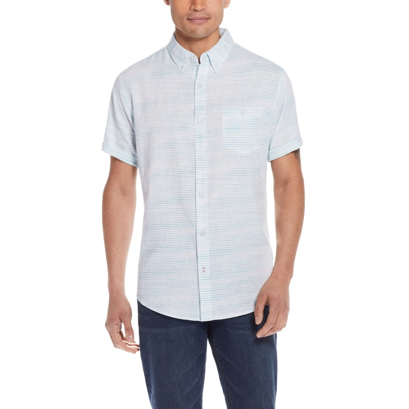 Weatherproof Vintage Mens Linen Button Down Shirt Blue Tropics 2XL