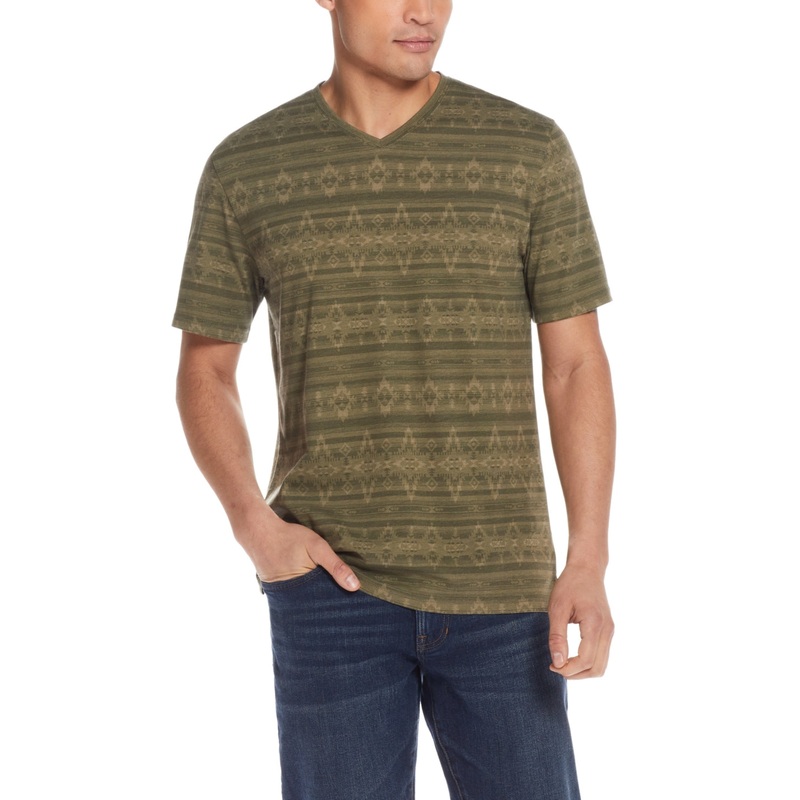 Weatherproof Vintage Mens Printed Short Sleeve V Neck T Shirt  Olive Green  XXXL