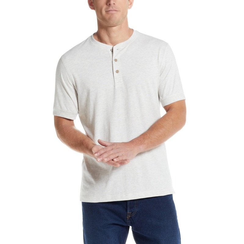 Weatherproof Vintage Mens Short Sleeve Melange Henley T-shirt Oatmeal Medium