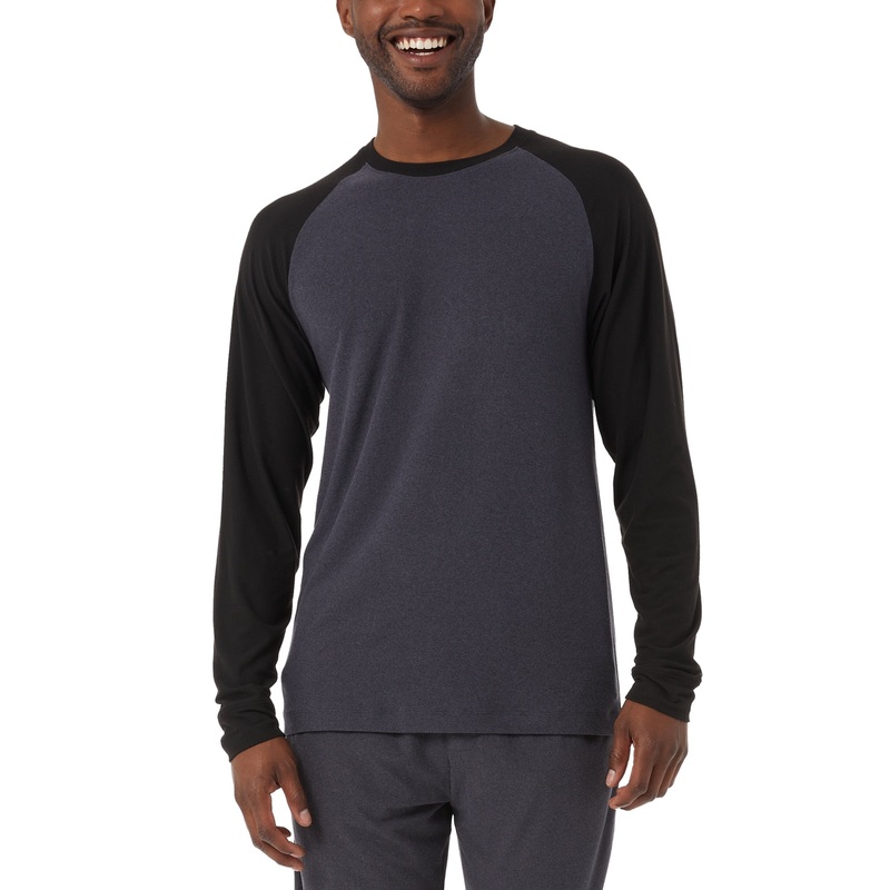 32 Degrees Men's Heat Colorblocked Raglan Pajama Shirt Black Grey Medium