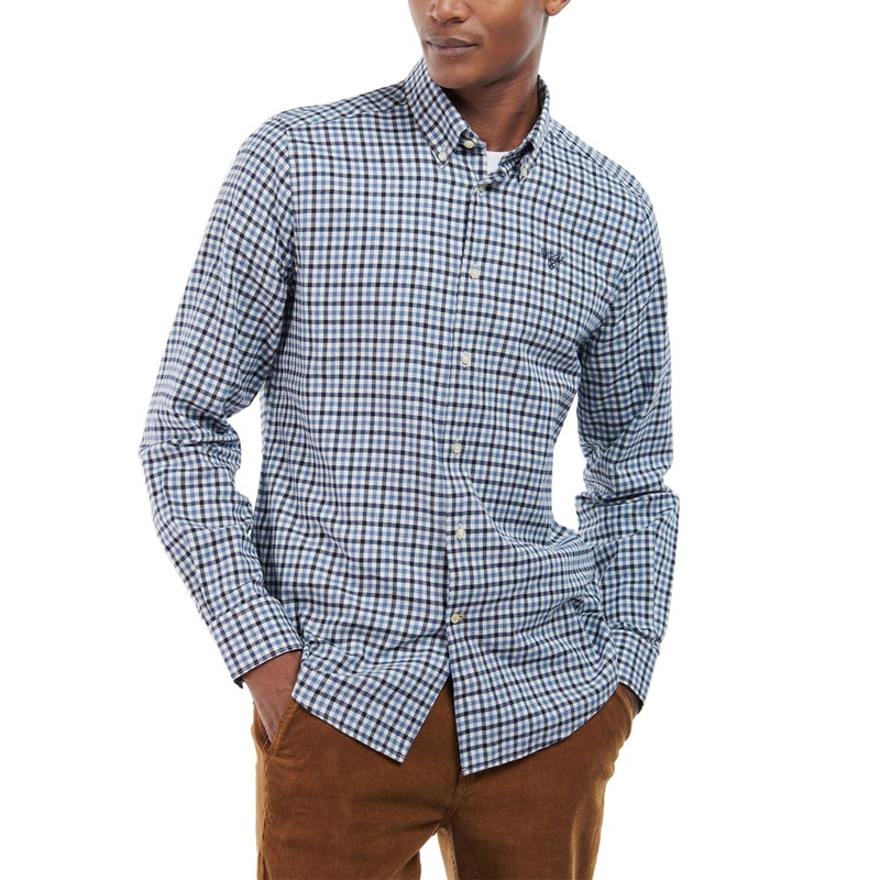 BARBOUR Men's Finkle Tailored-Fit Gingham Check Button-Down Twill Shirt Navy Large
