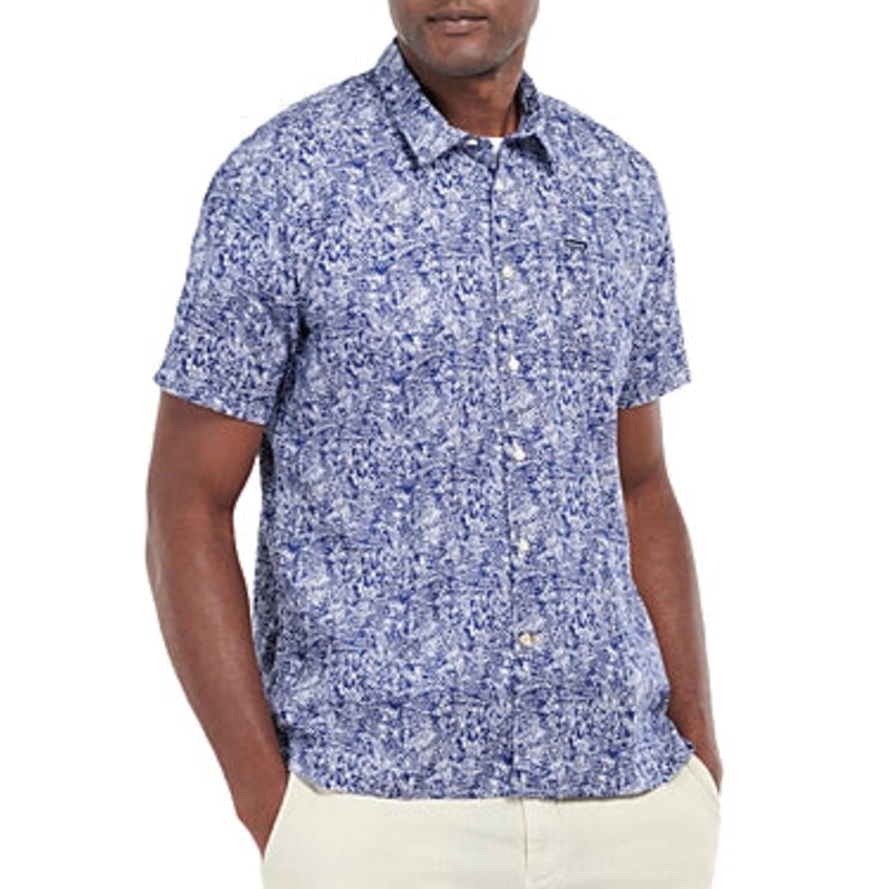 Barbour Men's Short Sleeve Button Down Shirt Inky Blue  Large