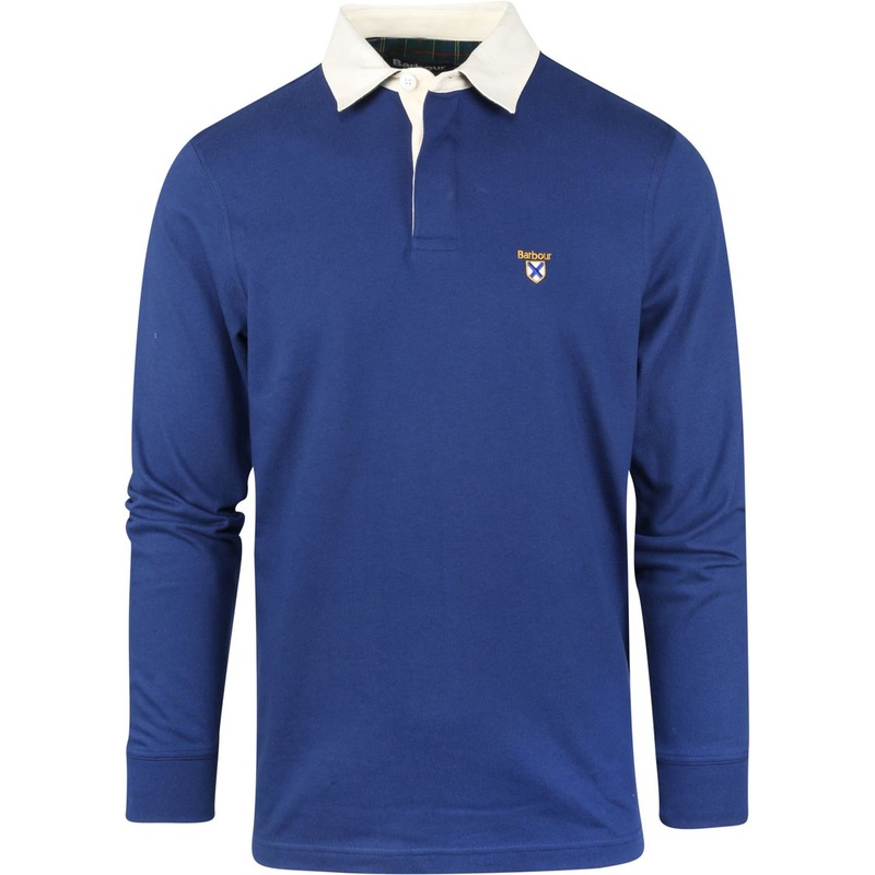 Barbour Mens Crest Rugby Long Sleeve Polo Shirt Deep Blue Large