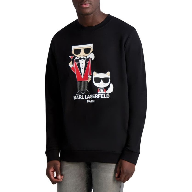 Karl Lagerfeld Paris Men's Cocktail & Cat Logo Print Cotton Sweatshirt XXL Black