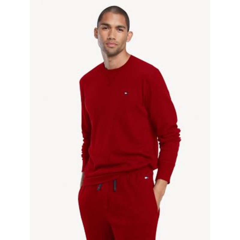 Tommy Hilfiger Men's Thermal Crewneck Long Sleeve Sleep Shirt Courrant Red Small
