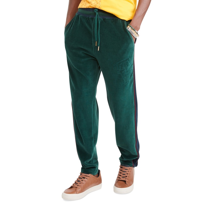 Tommy Hilfiger Mens Monogrammed Velour Track Pants Hunter Green XL