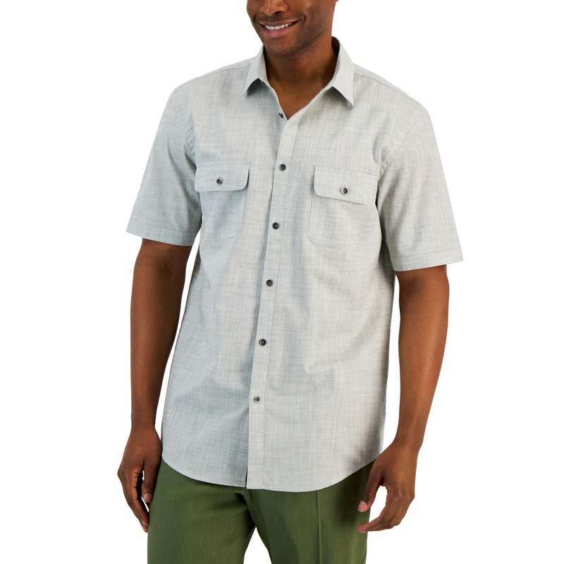 Alfani Mens Warren Short Sleeve Shirt Light Green Small