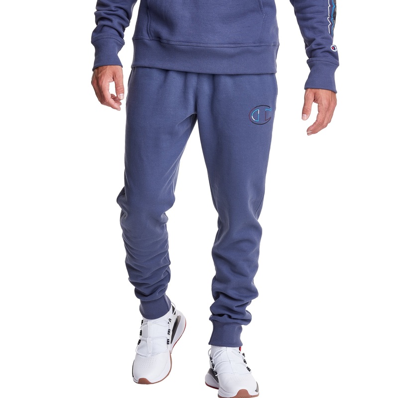 Champion Men's Powerblend Logo Jogger Sweatpants Blue Medium