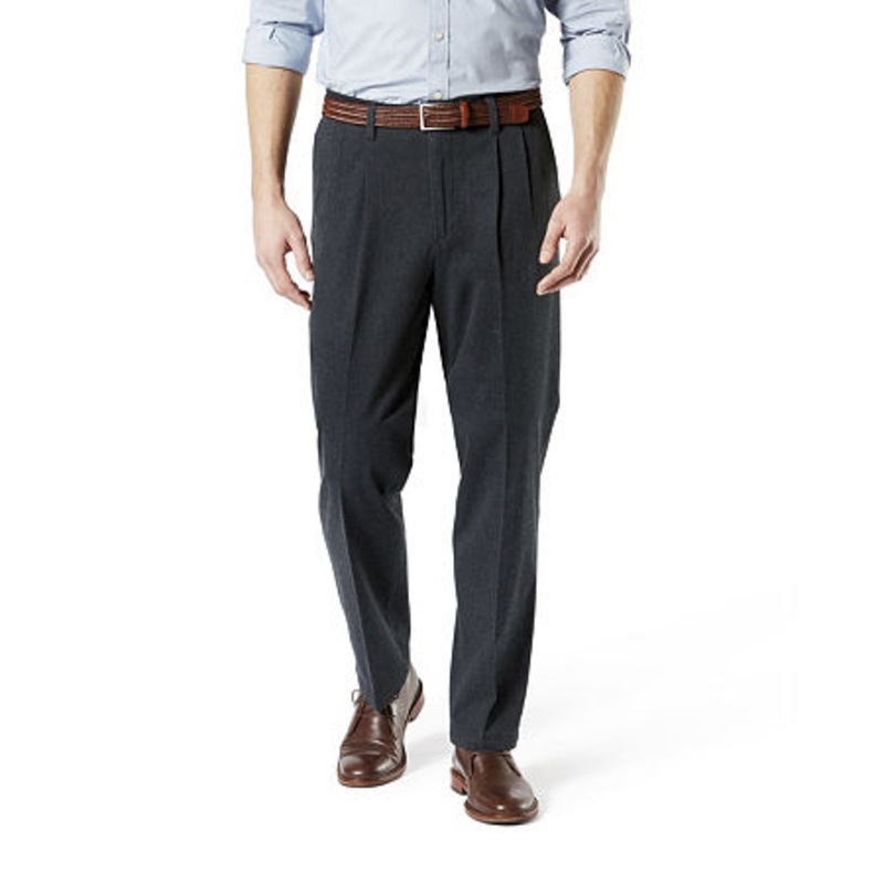 Dockers Men's Classic Fit Pleated Khaki Pants Charcoal Heather Grey 40 x 32
