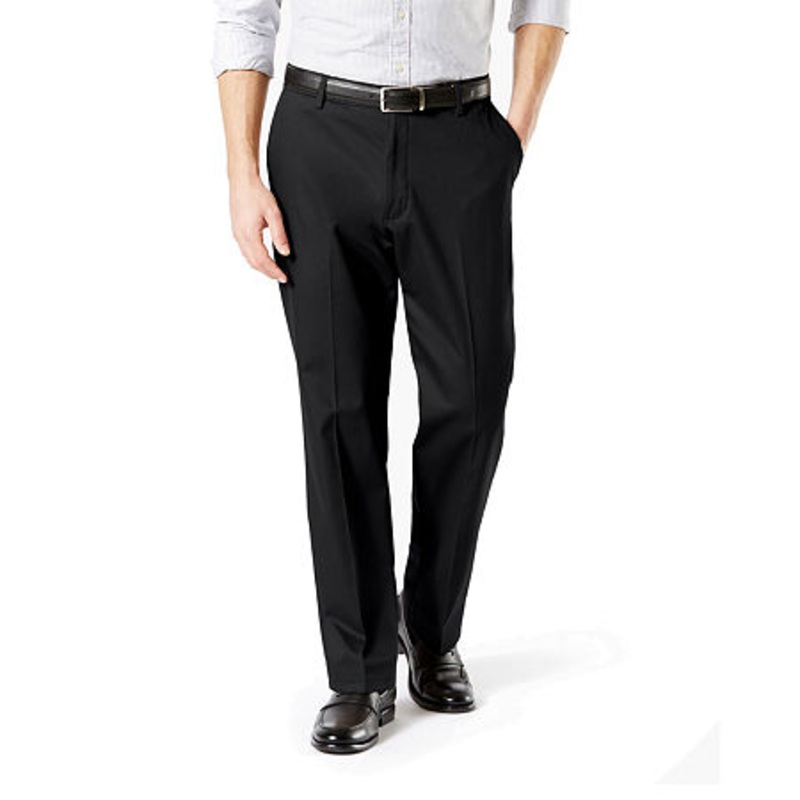 DOCKERS Men Signature Lux Cotton Classic Fit Creased Stretch Pants Black 36 x 34