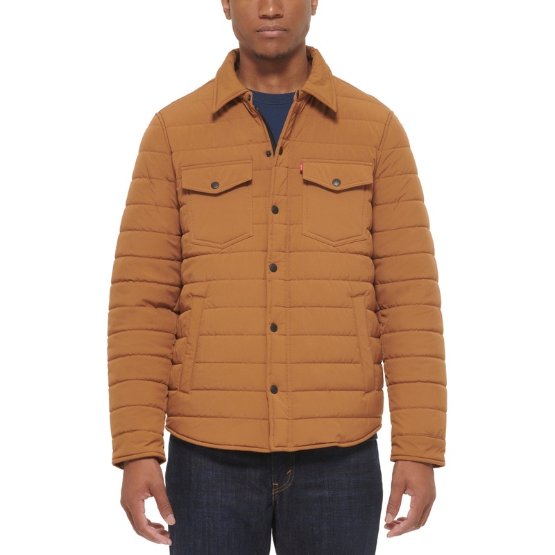 Levis Mens Quilted Shirt Jacket Worker Brown Size Lrge