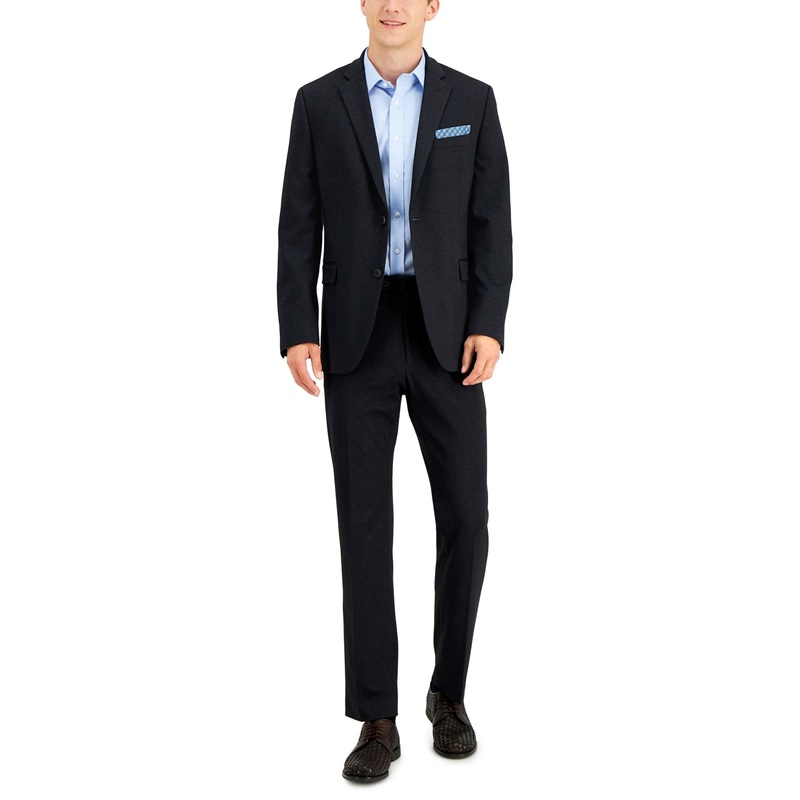 Perry Ellis Mens Slim-Fit Gray Knit Suit 40R / 34 x 32 Dark Grey Charcoal