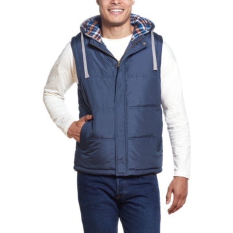 Weatherproof Vintage Men's Blue Hooded Puffer Vest Large