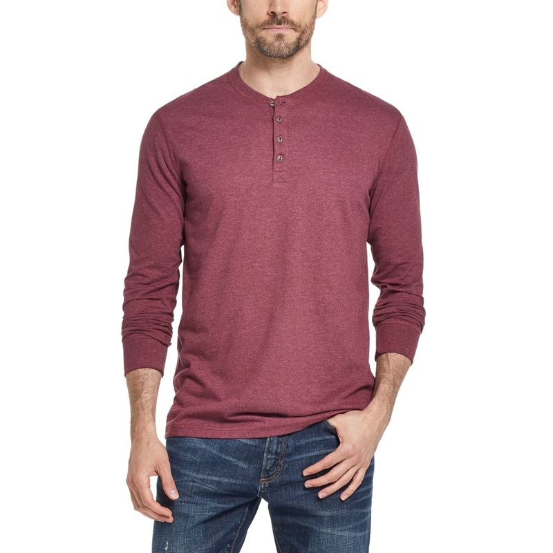 Weatherproof Vintage Men's Long Sleeve Henley Shirt Cabernet Red Small