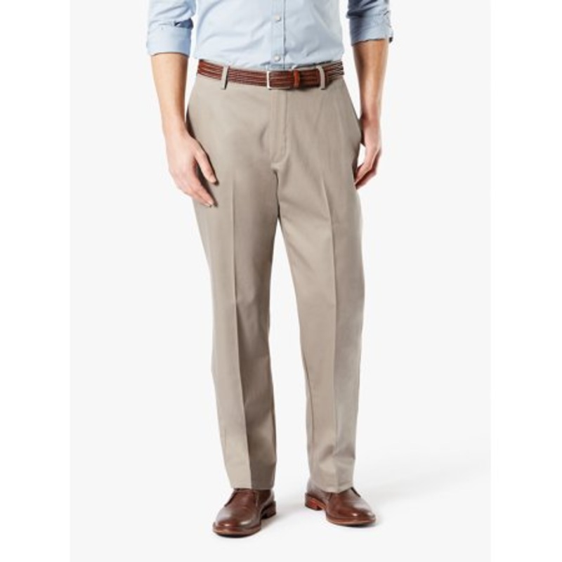 Dockers Mens Classic Fit Flat Front Khaki Pants Timber Wolf Beige 33 x 30
