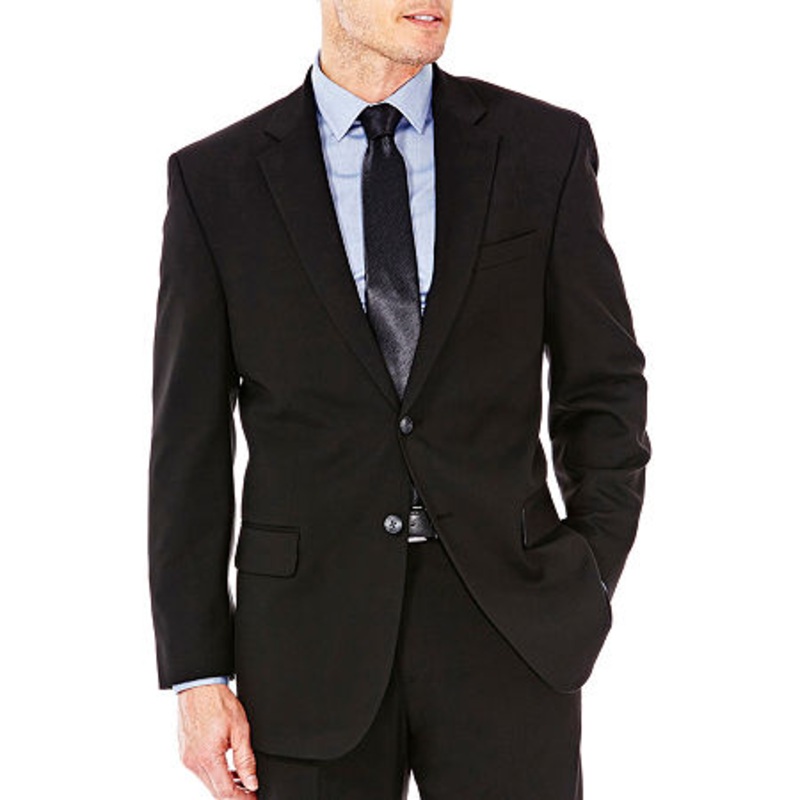 Haggar Mens Sharkskin Classic-Fit Suit Jacket Black 46R