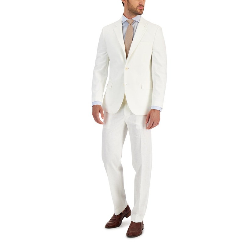 NAUTICA Men's Modern-Fit Cotton Linen Blend Suit 38R / 32 x 32 White