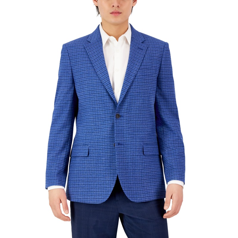 Nautica Men's Modern-Fit Plaid Sport Coat Blue Check 36R