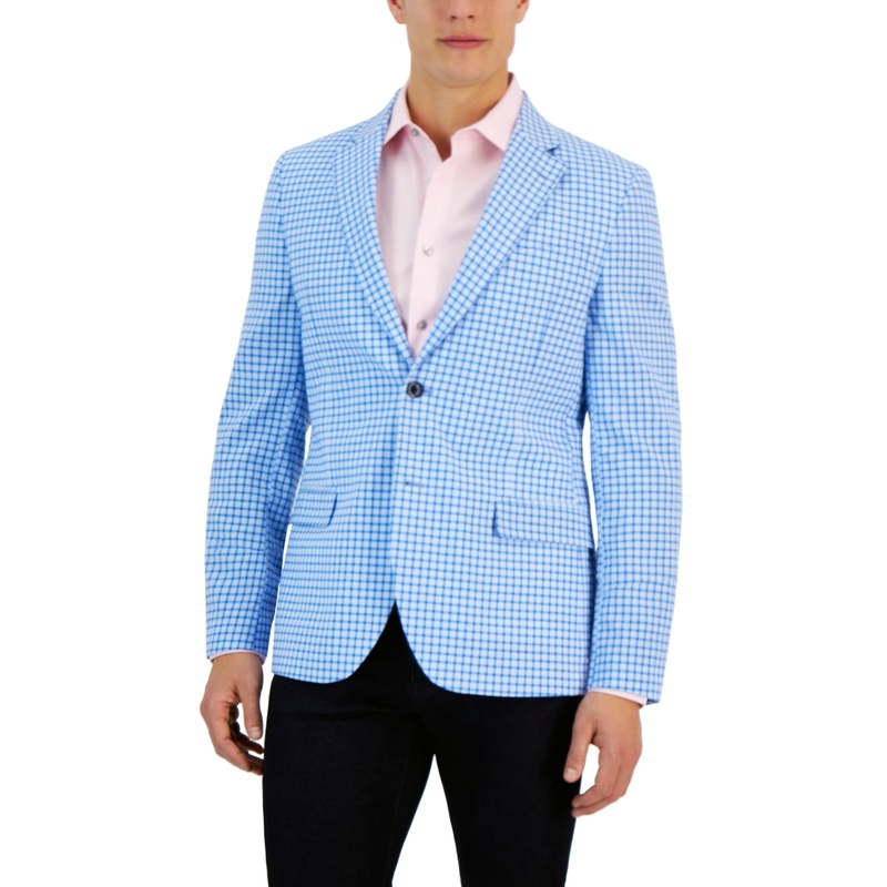 Nautica Modern-Fit Stretch Suit Jacket Blue Plaid 38R