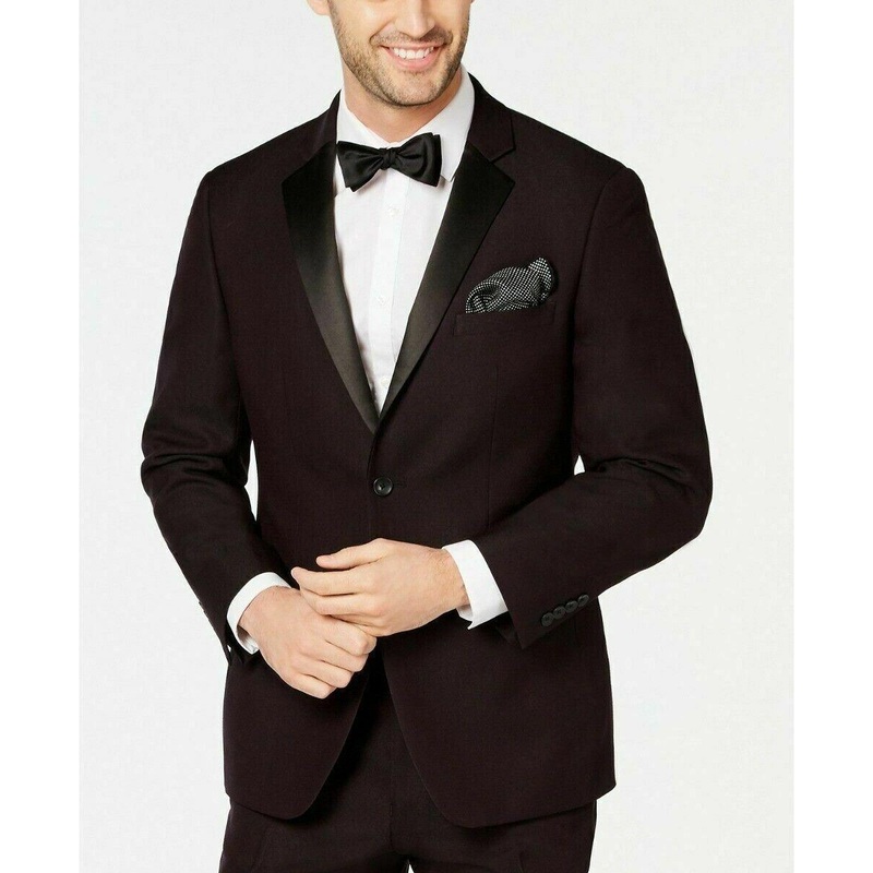 Perry Ellis Men's Slim-Fit Stretch Wrinkle Resistant Tuxedo Jacket Burgundy 48R