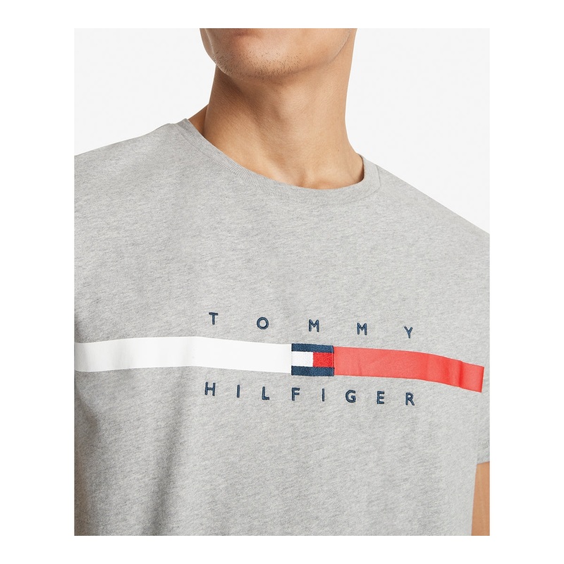 TOMMY HILFIGER Men's Flag Stripe Short Sleeve T-Shirt Grey XL