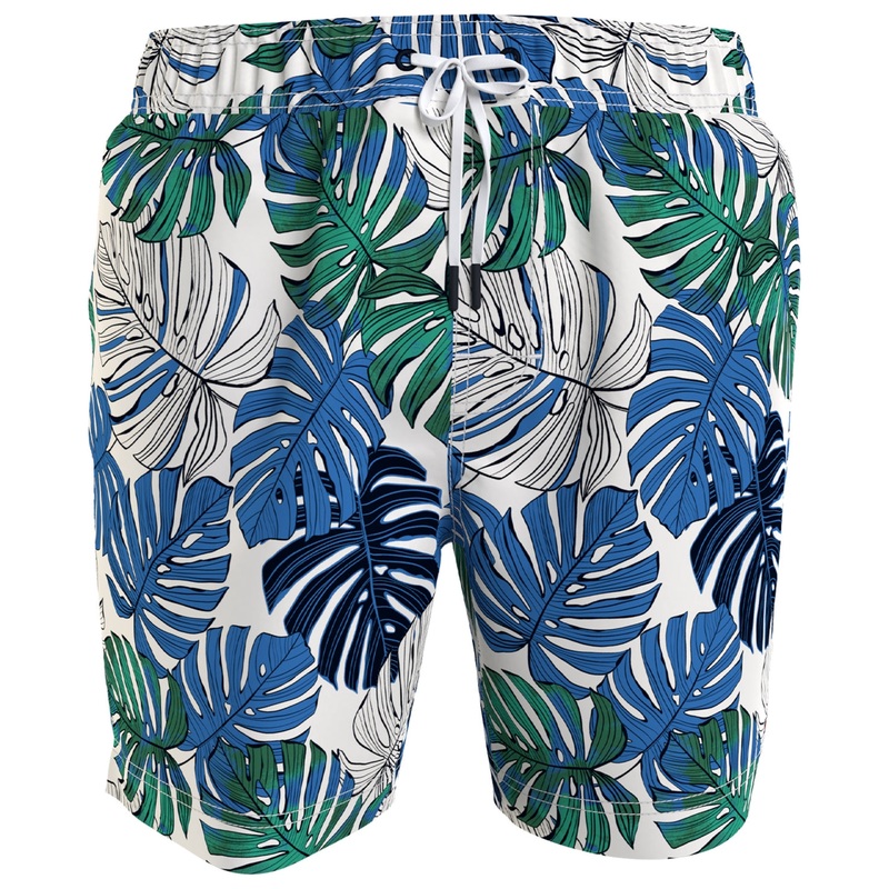 Tommy Hilfiger Men's Swimwear Maho Leaf Print Swim Shorts Milky Way White Small