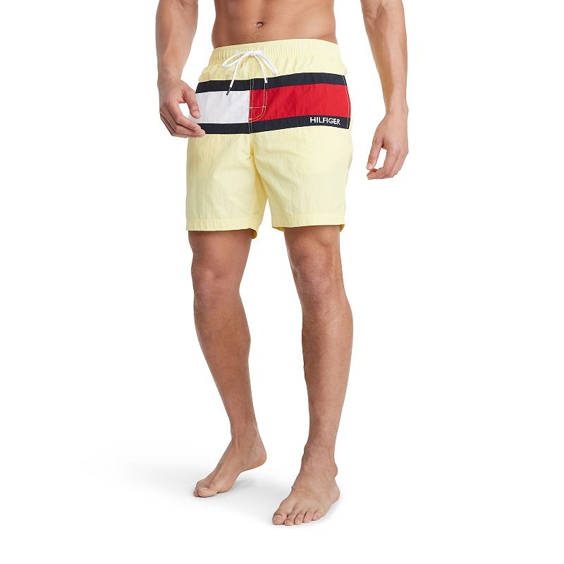 Tommy Hilfiger Men's Tommy Flag Swim Trunks Tropical Yellow Large