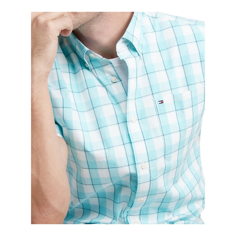 Tommy Hilfiger Mens Check Classic Fit Button Down Shirt Sleepy Blue XXL
