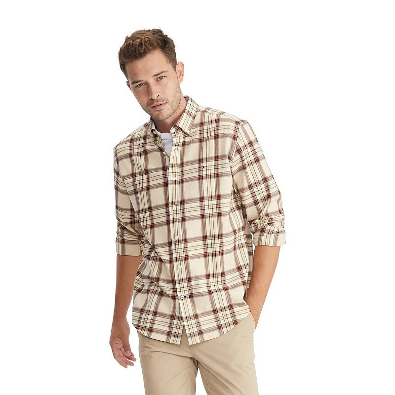 Tommy Hilfiger Mens Twill Long Sleeve Button Down Shirt Gravel Brown Medium