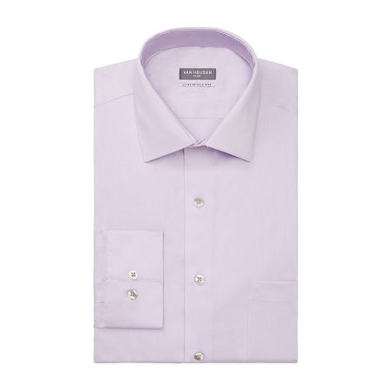 Van Heusen Mens Regular Fit Button Down Dress Shirt Lavender 16-16.5 / 32-33