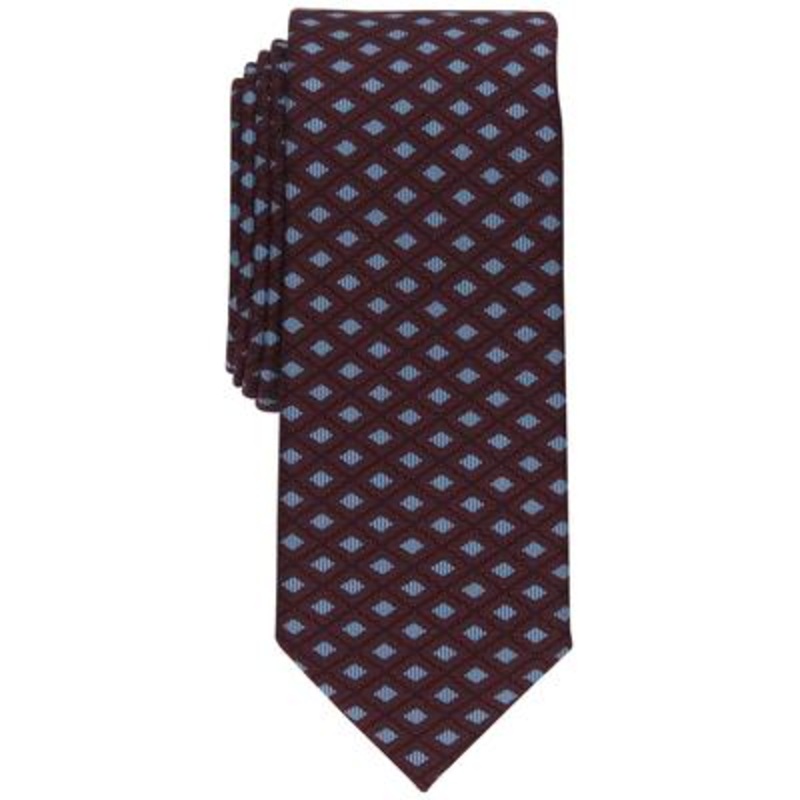 Alfani Mens Oak Necktie Geometric Print Burgundy Tie