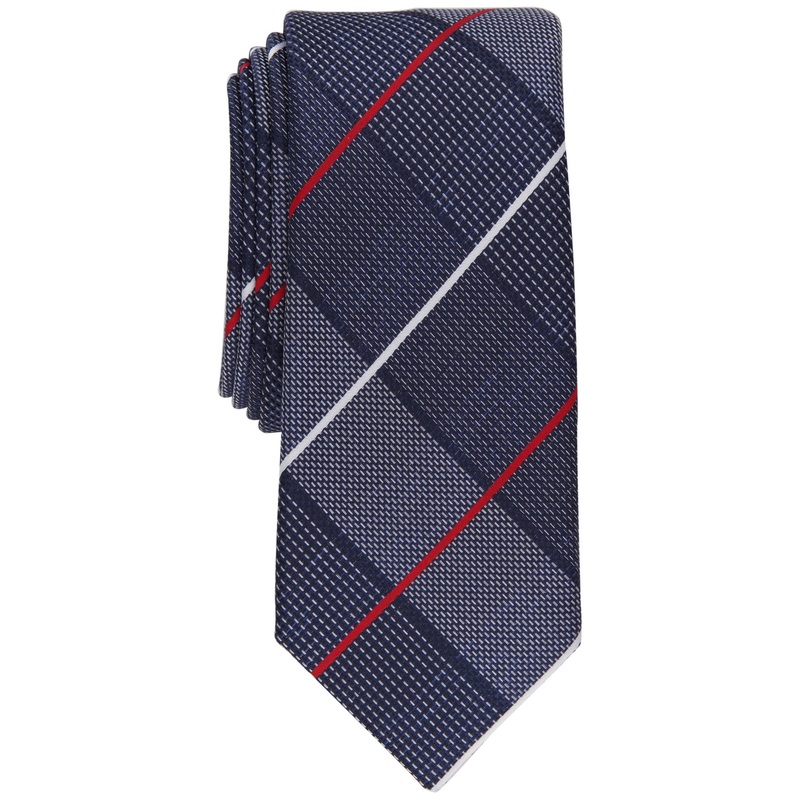 Alfani Mens Tilton Necktie Plaid Navy Blue Red Tie One Size