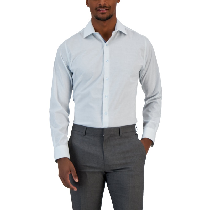 Bar III Men's Grid Print Button Down Dress Shirt Light Blue Small 14-141/2