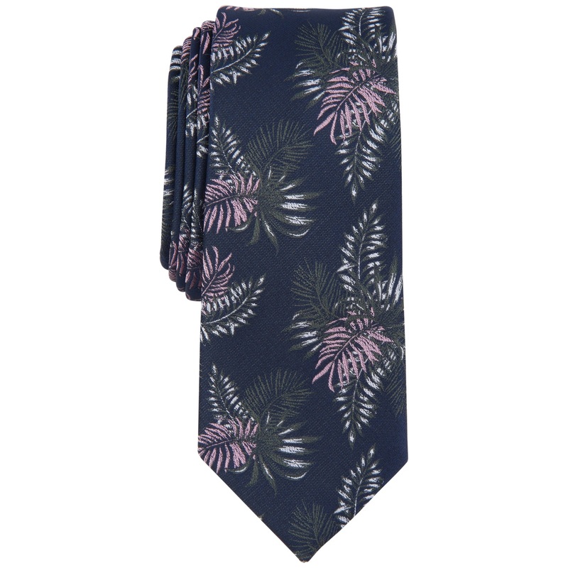 Bar III Men's Serra Tie Botanical Graphic Navy Blue OS Necktie
